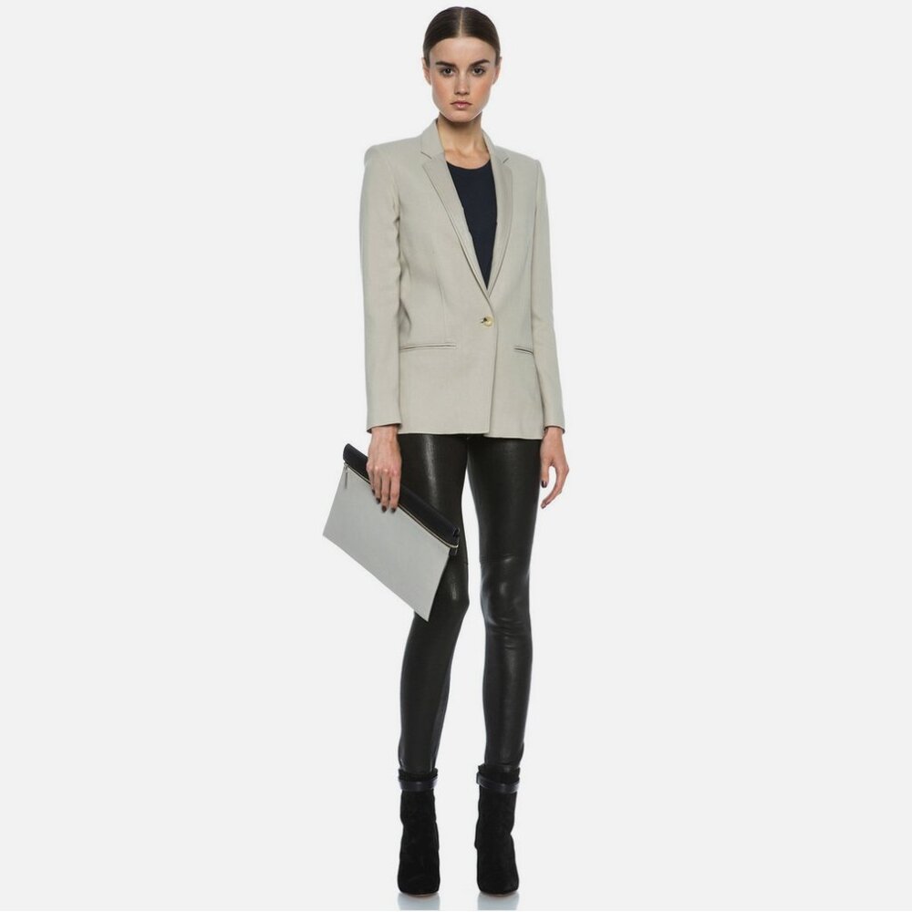 Helmut Lang Noa Leather Trimmed Cady Suiting Blazer Tan